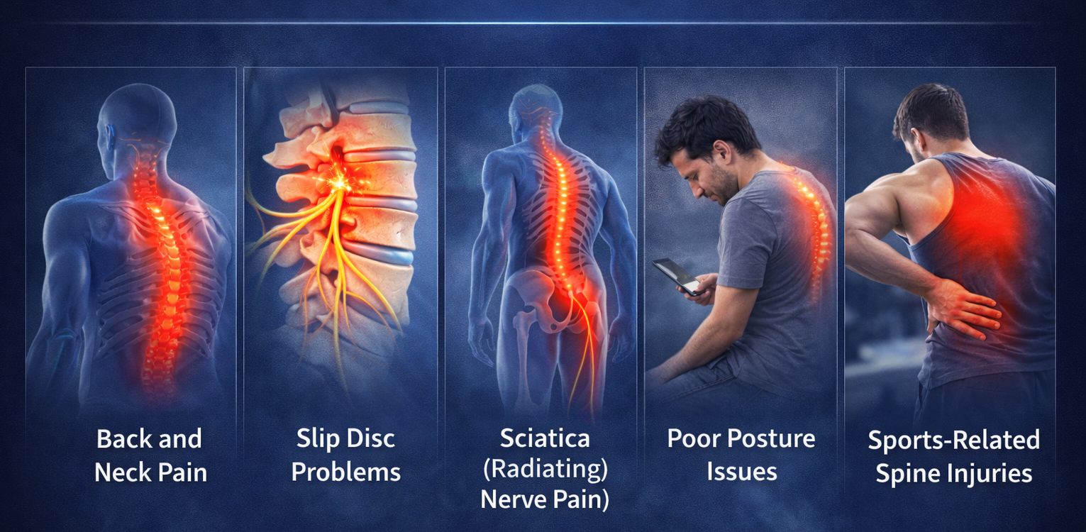 spine physiotherapist commonly treat